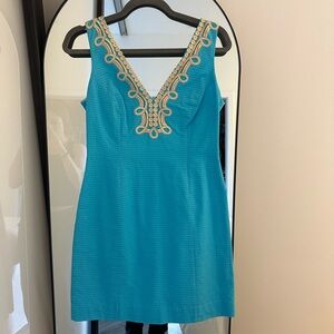 Lilly Pulitzer Blue Mini Dress with Gold Accents